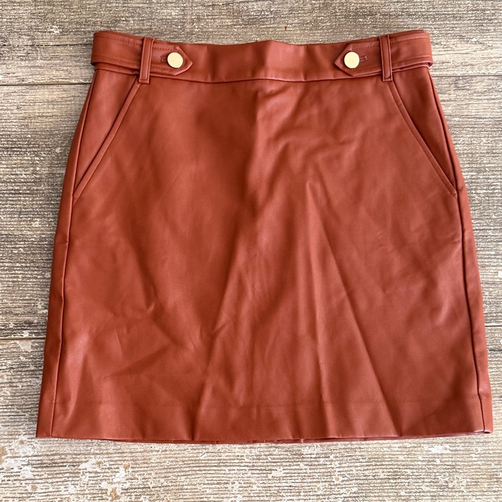 NWT Loft cognac pleather fully lined skirt